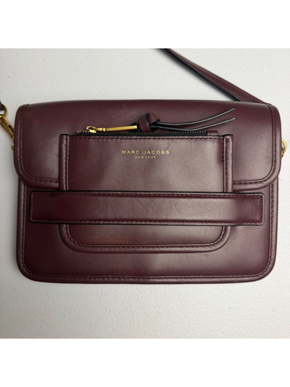 Marc Jacobs Madison Burgundy Leather Shoulder Bag Clutch w/ Wallet Front Flap